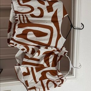 SHEIN White and Brown High Waist Shorts